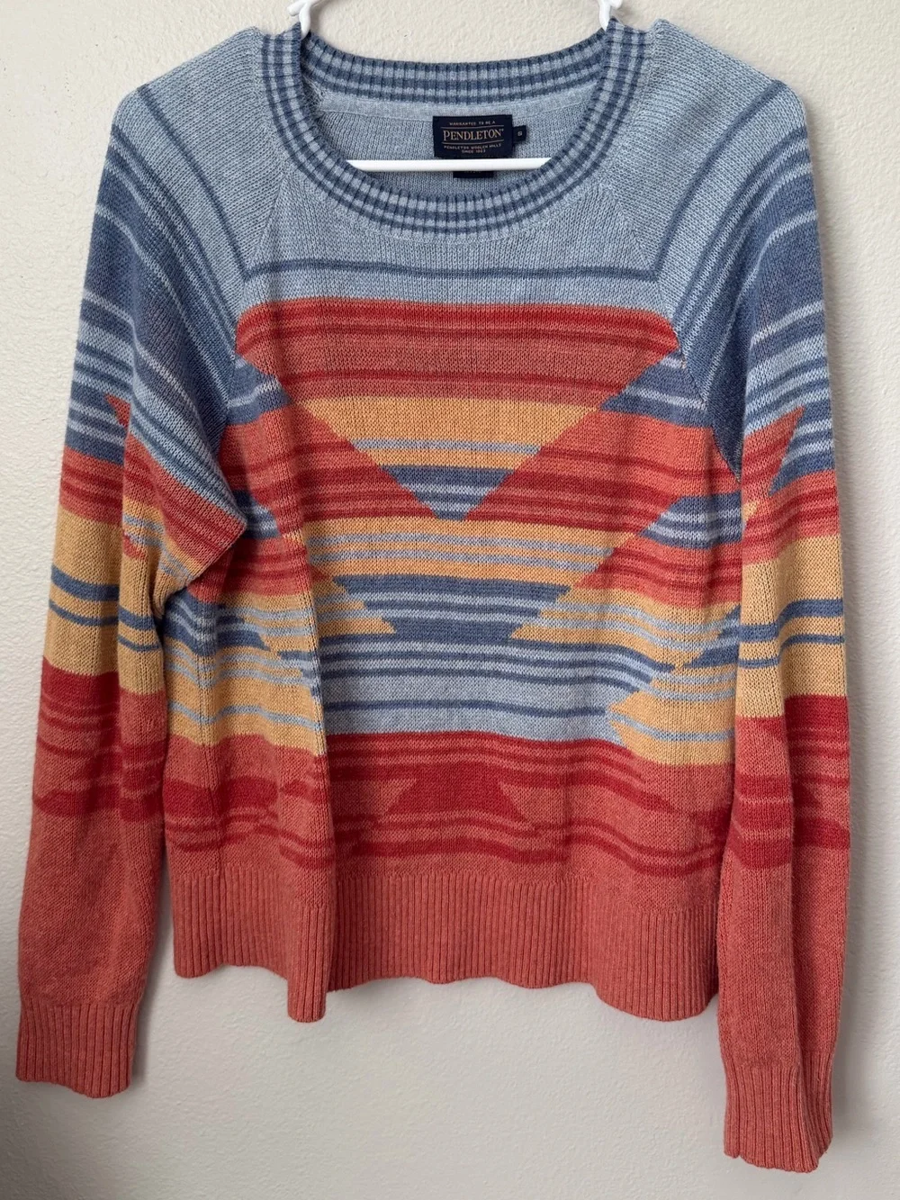 Pendleton Southwestern Striped Sweater Size S Crewneck Cotton Blend Western Boho - Picture 2 of 5